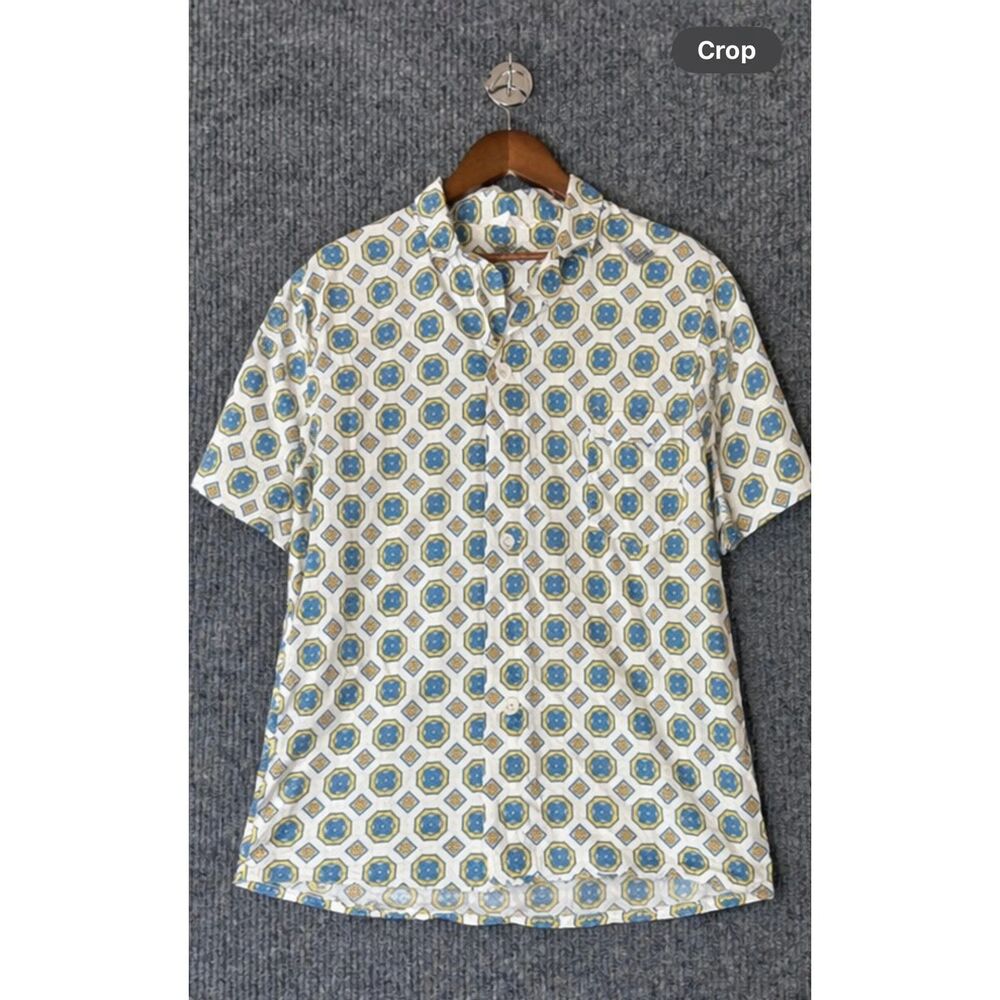 Vintage Towncraft Penneys Mens Large Geometric Medallion Cotton SS Button Down